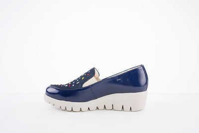 WONDERS - 33205 LOW WEDGE SLIP-ON SHOE - NAVY MULTI