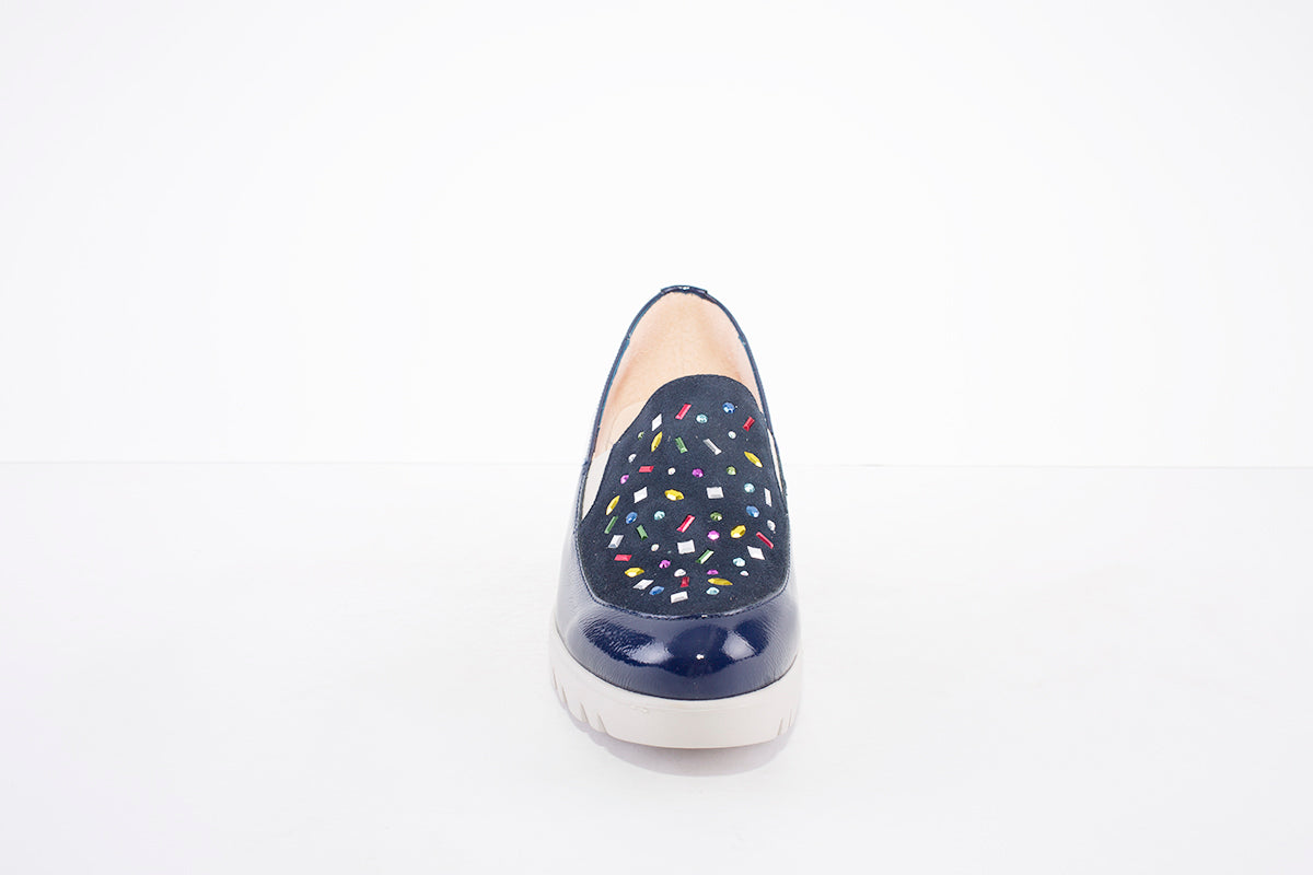 WONDERS - 33205 LOW WEDGE SLIP-ON SHOE - NAVY MULTI
