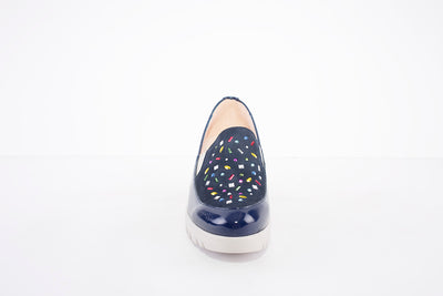 WONDERS - 33205 LOW WEDGE SLIP-ON SHOE - NAVY MULTI