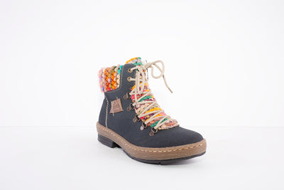 RIEKER - Z6743-15 - LACED WALKING BOOT WITH KNITTED CUFF - BLUE