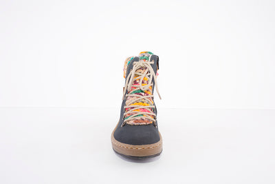 RIEKER - Z6743-15 - LACED WALKING BOOT WITH KNITTED CUFF - BLUE