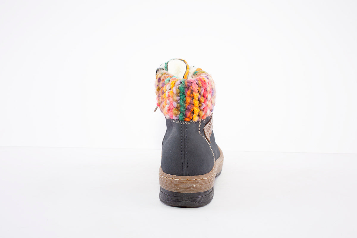 RIEKER - Z6743-15 - LACED WALKING BOOT WITH KNITTED CUFF - BLUE