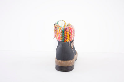 RIEKER - Z6743-15 - LACED WALKING BOOT WITH KNITTED CUFF - BLUE