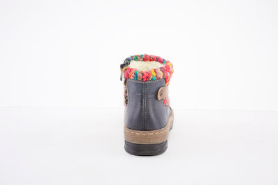RIEKER - Z6784-14 - FLAT ANKLE BOOT WITH WOOLLY TRIM & SIDE ZIP - NAVY