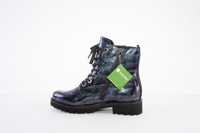 REMONTE - D8671-15 LOW HEEL LACED ANKLE BOOT WITH ZIP - NAVY PATENT