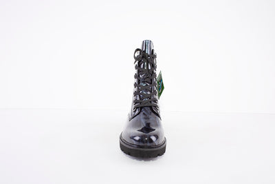 REMONTE - D8671-15 LOW HEEL LACED ANKLE BOOT WITH ZIP - NAVY PATENT