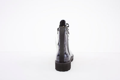 REMONTE - D8671-15 LOW HEEL LACED ANKLE BOOT WITH ZIP - NAVY PATENT
