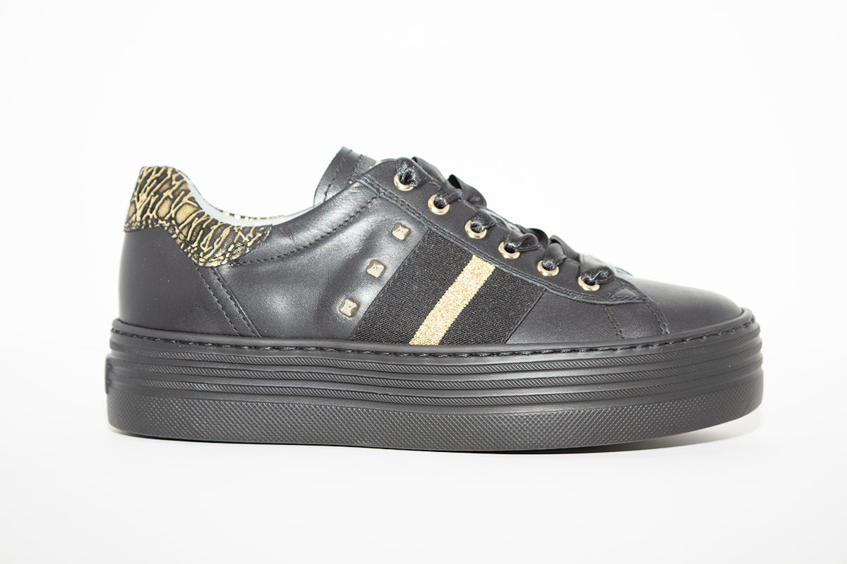 NeroGiardini - I013370D FLATFORM LACED FASHION SHOE - BLACK/GOLD