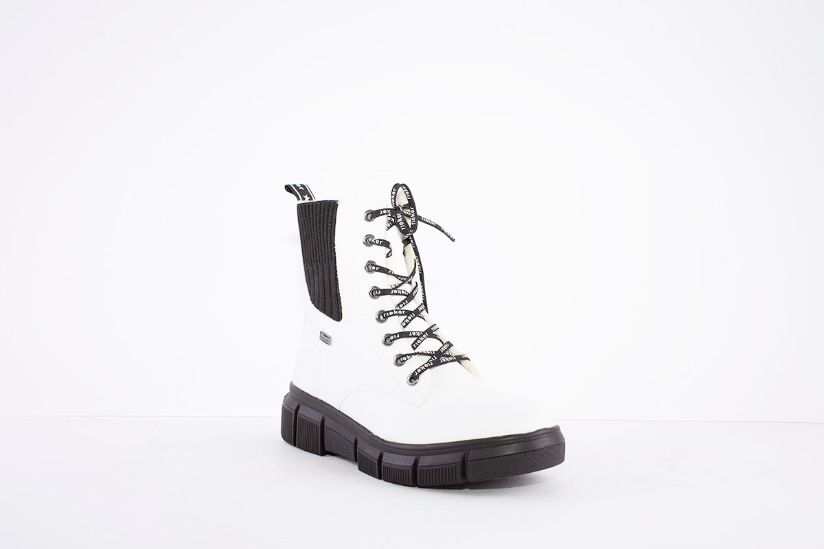 RIEKER TEX LACED ANKLE BOOT LAMBSWOOL LINING - X3414-80- WHITE