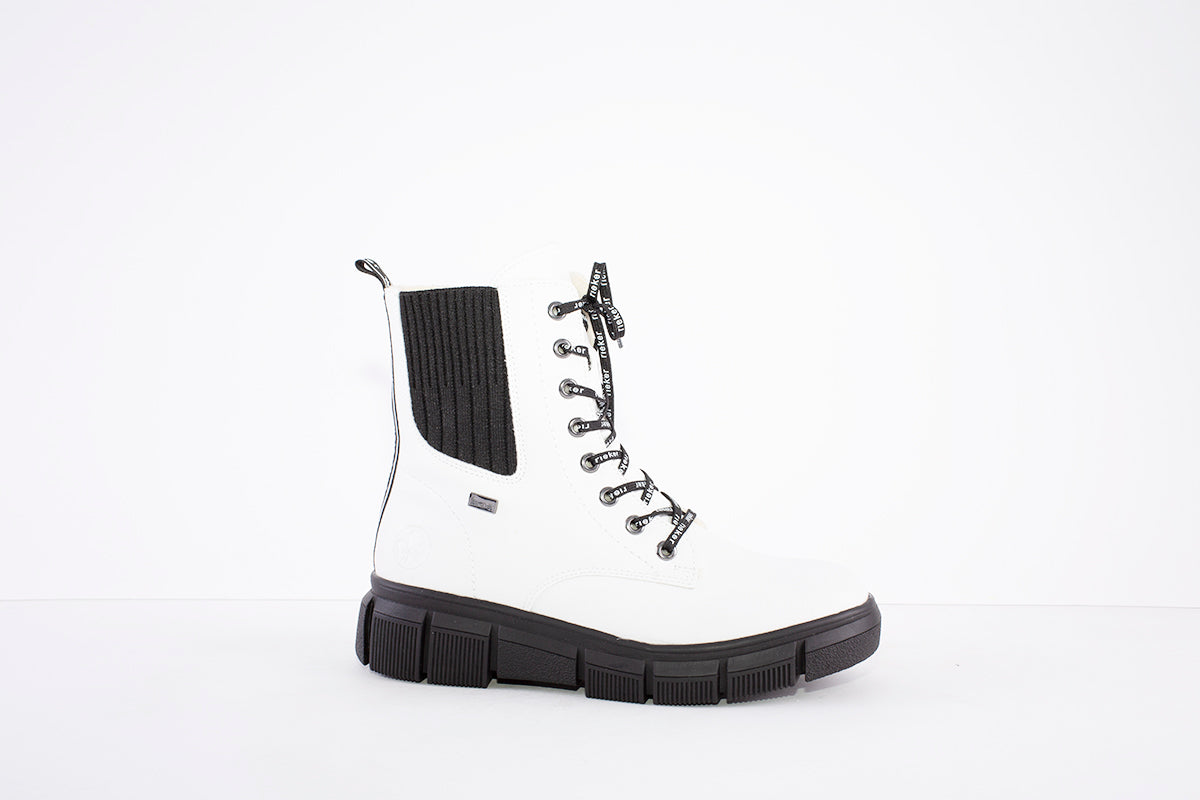 RIEKER TEX LACED ANKLE BOOT LAMBSWOOL LINING - X3414-80- WHITE