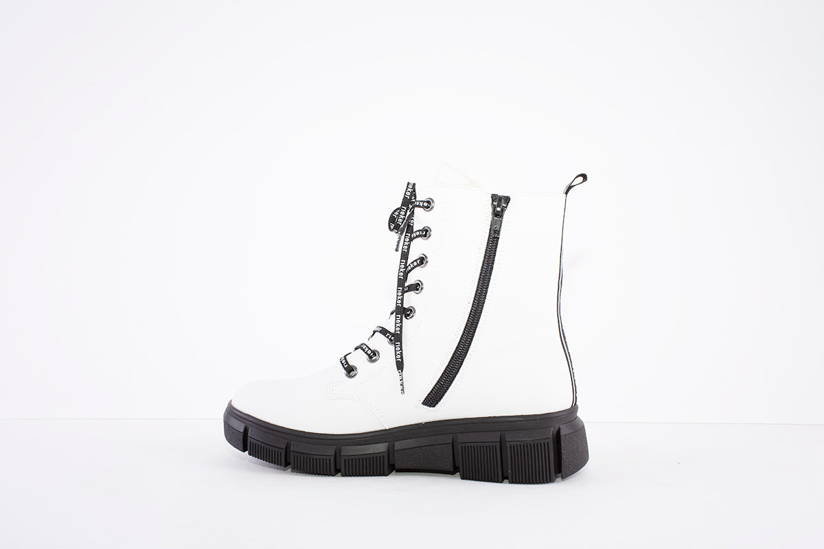 RIEKER TEX LACED ANKLE BOOT LAMBSWOOL LINING - X3414-80- WHITE