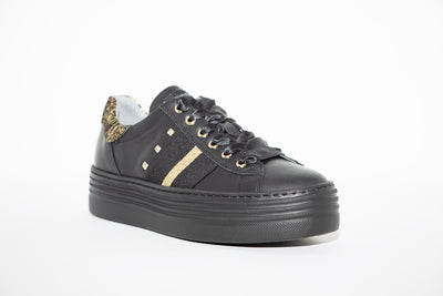 NeroGiardini - I013370D FLATFORM LACED FASHION SHOE - BLACK/GOLD