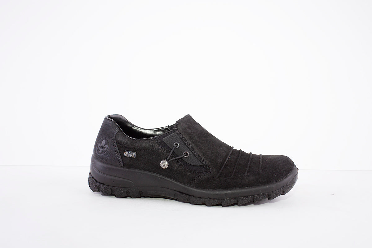 RIEKER TEX SLIP-ON SHOE - L7154-00 BLACK SUEDE