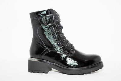 NeroGiardini - I014222D FLAT LACED ANKLE BOOT - BLACK PATENT