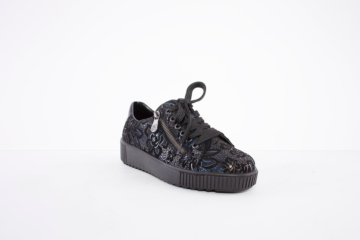 RIEKER - M6404-14 LACE UP PLATFORM SHOE WITH ZIP - NAVY FLORAL