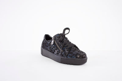 RIEKER - M6404-14 LACE UP PLATFORM SHOE WITH ZIP - NAVY FLORAL