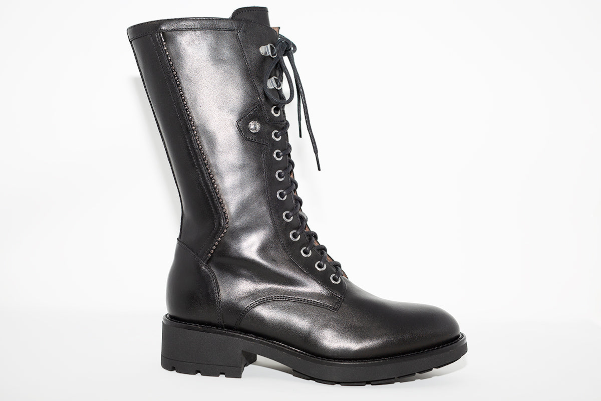 NeroGiardini - I014094D 3/4 LGTH LACED BIKER BOOT - BLACK LEATHER