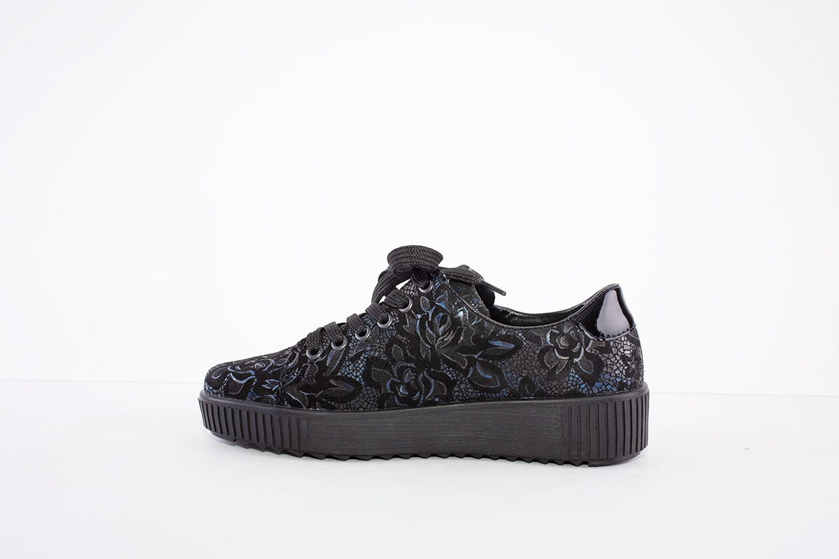 RIEKER - M6404-14 LACE UP PLATFORM SHOE WITH ZIP - NAVY FLORAL