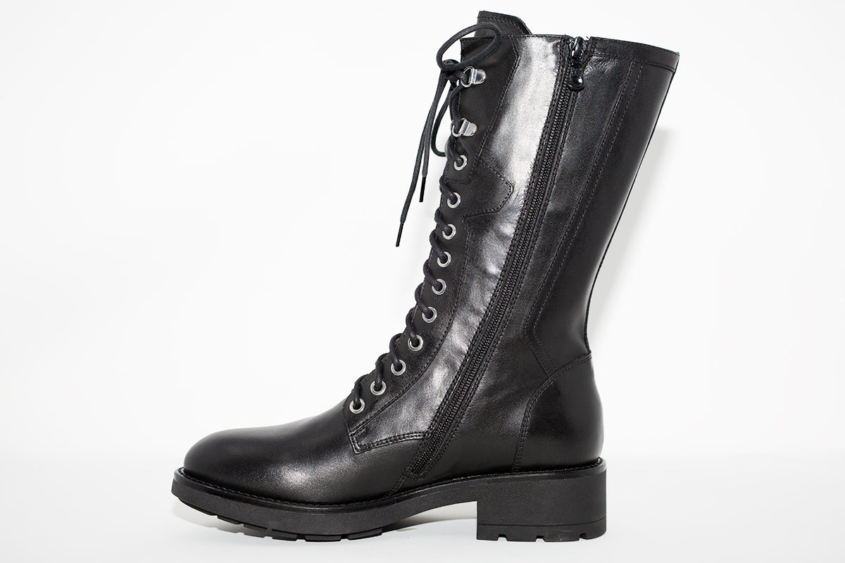 NeroGiardini - I014094D 3/4 LGTH LACED BIKER BOOT - BLACK LEATHER