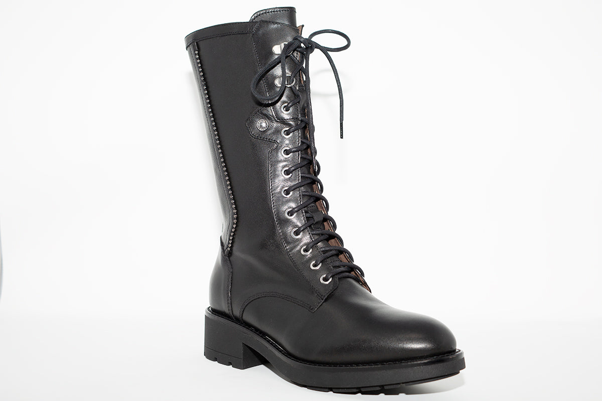 NeroGiardini - I014094D 3/4 LGTH LACED BIKER BOOT - BLACK LEATHER