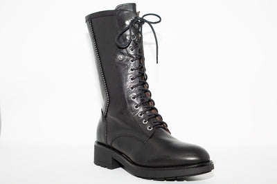 NeroGiardini - I014094D 3/4 LGTH LACED BIKER BOOT - BLACK LEATHER