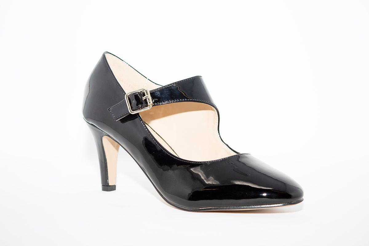 LOTUS - LAURANA MEDIUM HEEL STRAP SHOE - BLACK PATENT