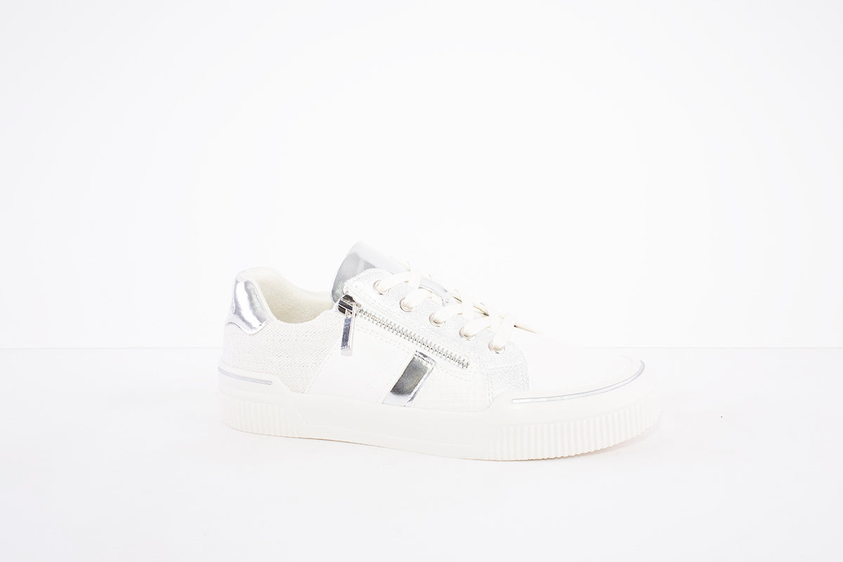 REFRESH - 79545 FLAT LACE UP/ZIP FASHION SHOE - WHITE/SILVER
