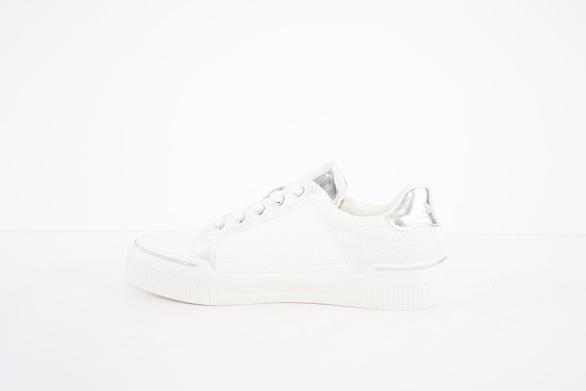 REFRESH - 79545 FLAT LACE UP/ZIP FASHION SHOE - WHITE/SILVER