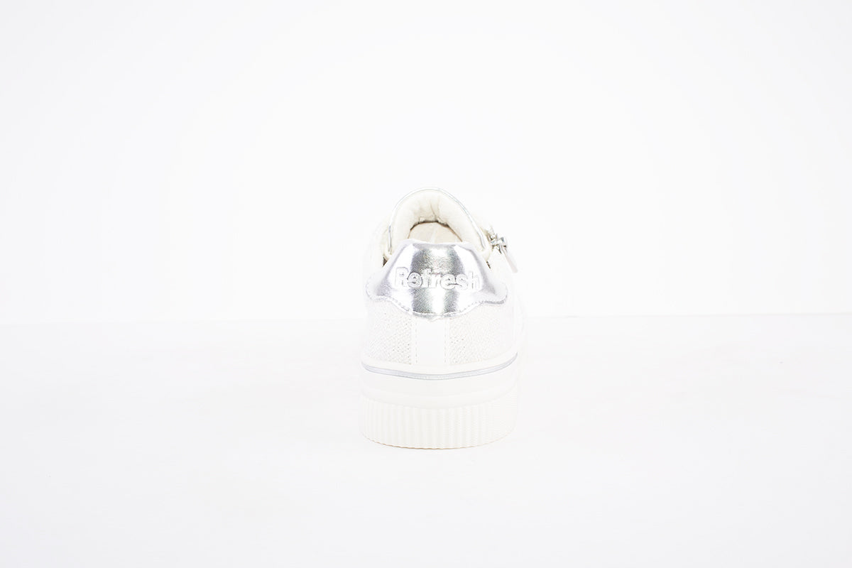 REFRESH - 79545 FLAT LACE UP/ZIP FASHION SHOE - WHITE/SILVER