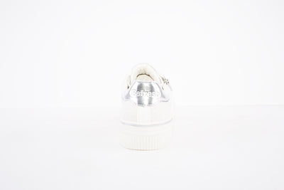 REFRESH - 79545 FLAT LACE UP/ZIP FASHION SHOE - WHITE/SILVER
