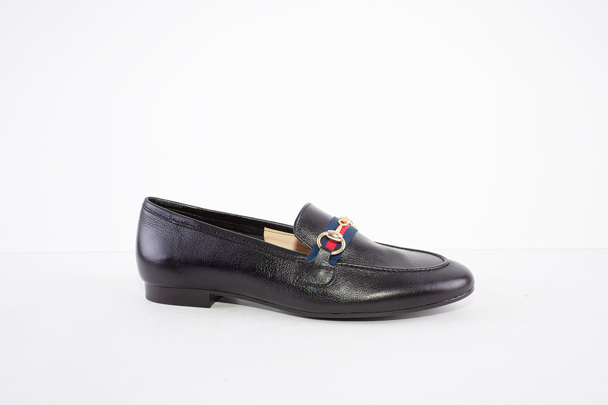 MARIA JAEN - 4026 LOW HEEL SLIP-ON SHOE - BLACK LEATHER