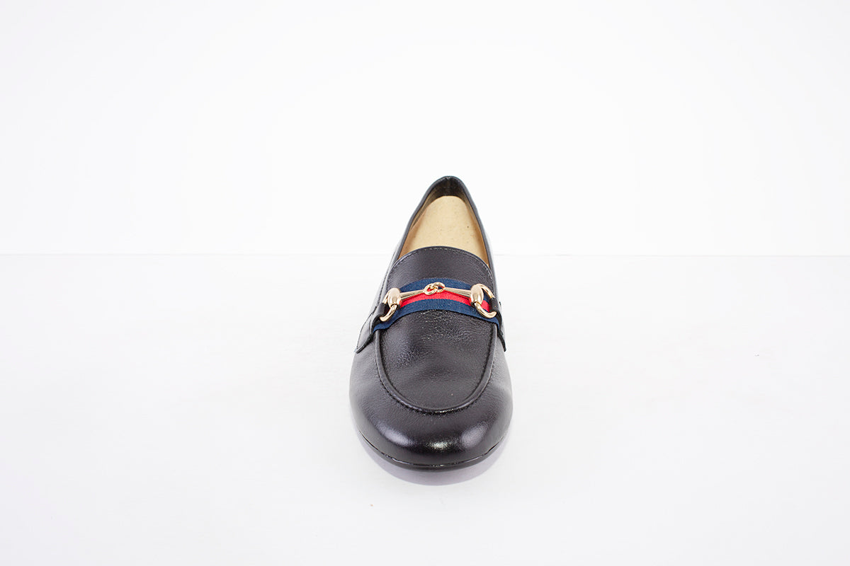 MARIA JAEN - 4026 LOW HEEL SLIP-ON SHOE - BLACK LEATHER