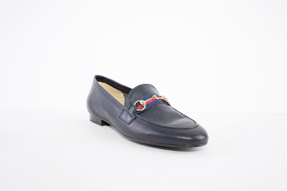 MARIA JAEN - 4026 LOW HEEL SLIP-ON SHOE - NAVY LEATHER