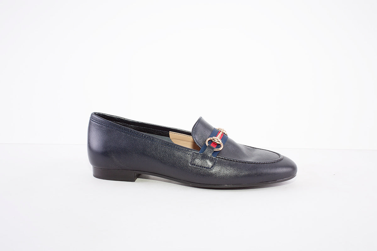 MARIA JAEN - 4026 LOW HEEL SLIP-ON SHOE - NAVY LEATHER