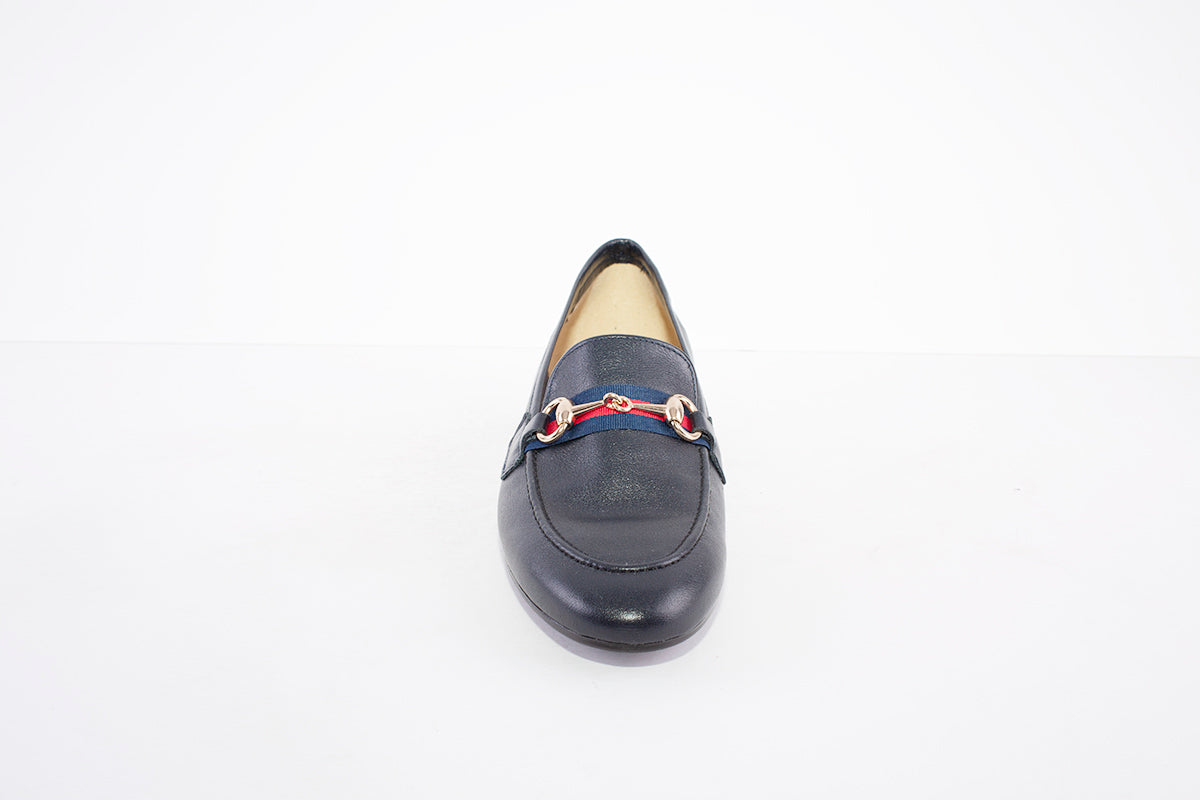 MARIA JAEN - 4026 LOW HEEL SLIP-ON SHOE - NAVY LEATHER