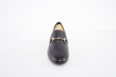 MARIA JAEN - 4023 FLAT LOAFER WITH GOLD CHAIN DETAIL - BLACK LEATHER