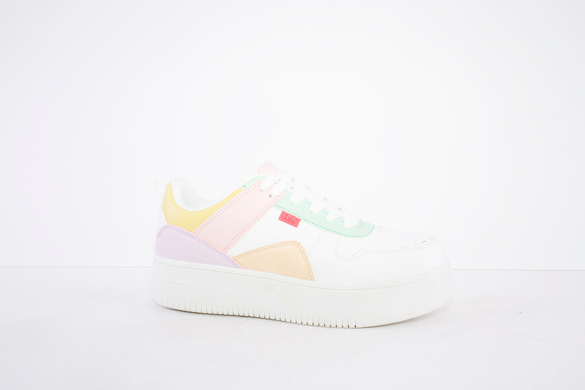 REFRESH -79405 CHUNKY LACE UP FASHION SHOE - WHITE MULTI