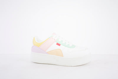 REFRESH -79405 CHUNKY LACE UP FASHION SHOE - WHITE MULTI