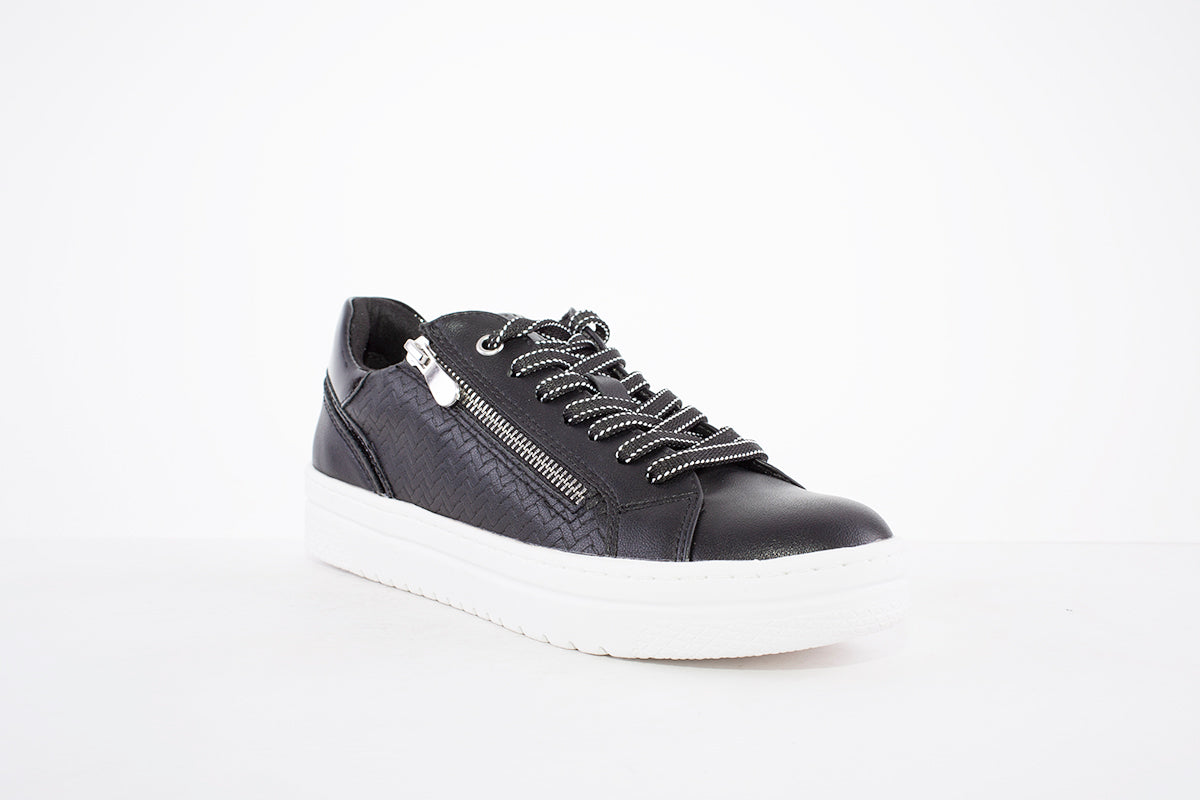 MARCO TOZZI - 23718-098 FLAT LACED/ZIP FASHION SHOE - BLACK COMBI
