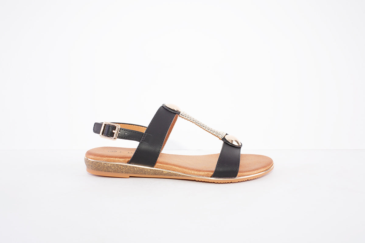 LUNAR - JLH 276 RENOIR-FLAT FASHION SANDAL - BLACK