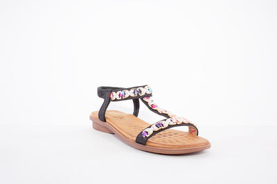LUNAR - JLH312 SATURN-FLAT ELASTIC STRAP FASHION SANDAL - BLACK