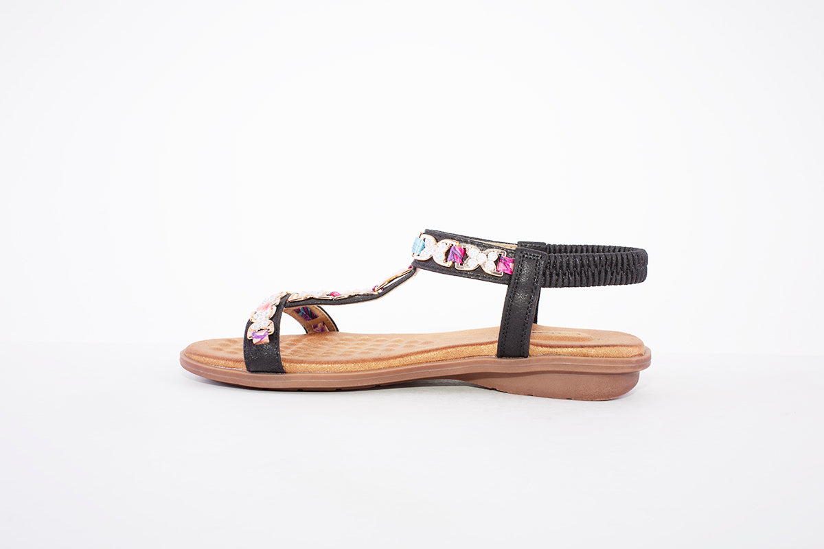 LUNAR - JLH312 SATURN-FLAT ELASTIC STRAP FASHION SANDAL - BLACK