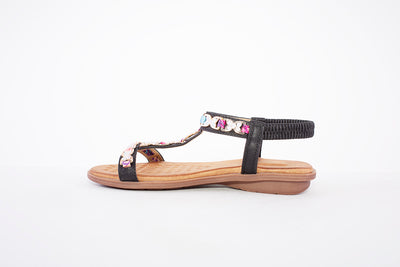 LUNAR - JLH312 SATURN-FLAT ELASTIC STRAP FASHION SANDAL - BLACK