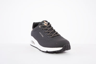 SKECHERS - 155196 UNO-SHIMMER AWAY- LACED TRAINER - BLACK/ROSEGOLD