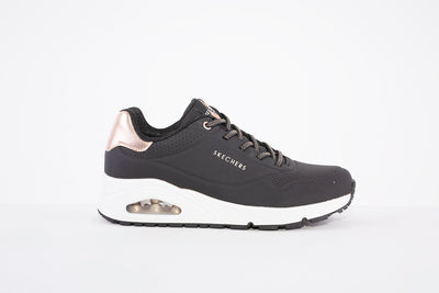 SKECHERS - 155196 UNO-SHIMMER AWAY- LACED TRAINER - BLACK/ROSEGOLD