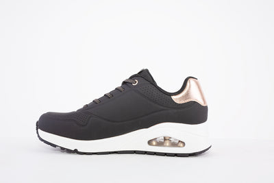 SKECHERS - 155196 UNO-SHIMMER AWAY- LACED TRAINER - BLACK/ROSEGOLD