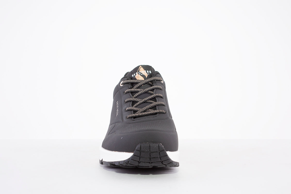 SKECHERS - 155196 UNO-SHIMMER AWAY- LACED TRAINER - BLACK/ROSEGOLD