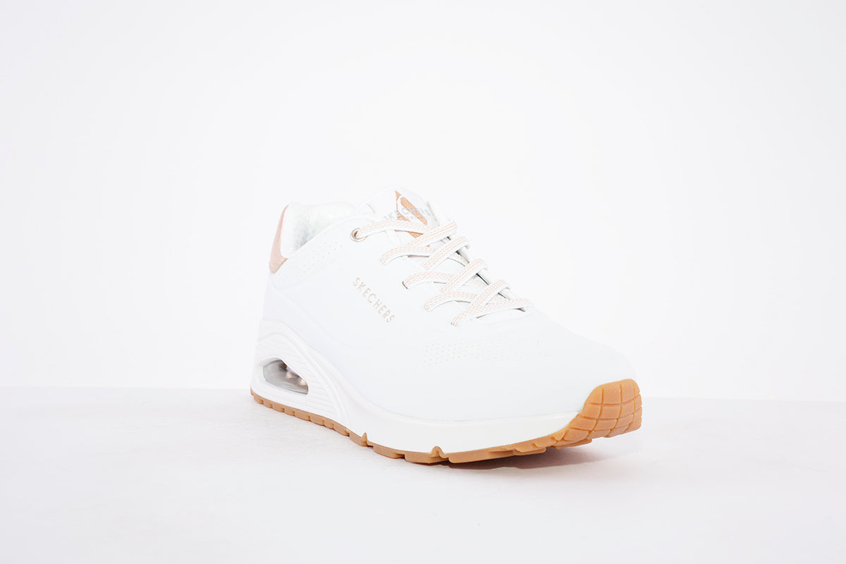 SKECHERS - 155196 UNO-SHIMMER AWAY- LACED TRAINER - WHITE/ROSEGOLD