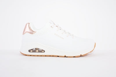 SKECHERS - 155196 UNO-SHIMMER AWAY- LACED TRAINER - WHITE/ROSEGOLD