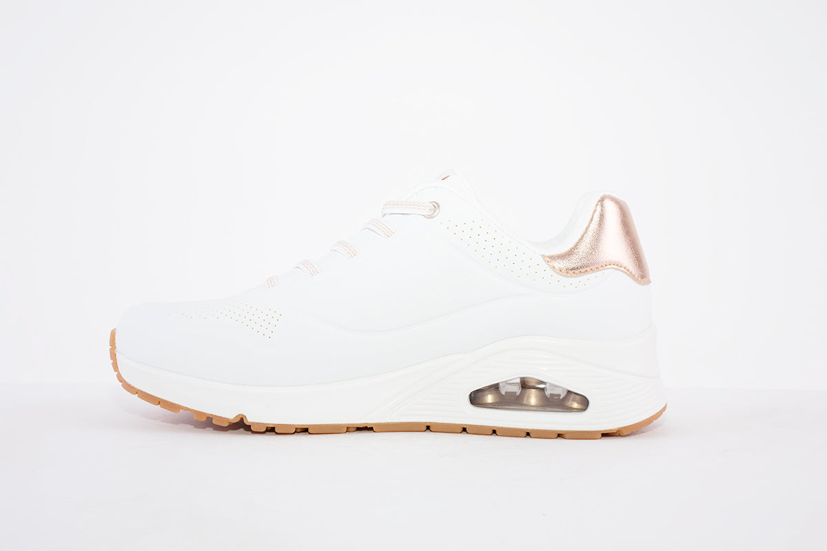 SKECHERS - 155196 UNO-SHIMMER AWAY- LACED TRAINER - WHITE/ROSEGOLD